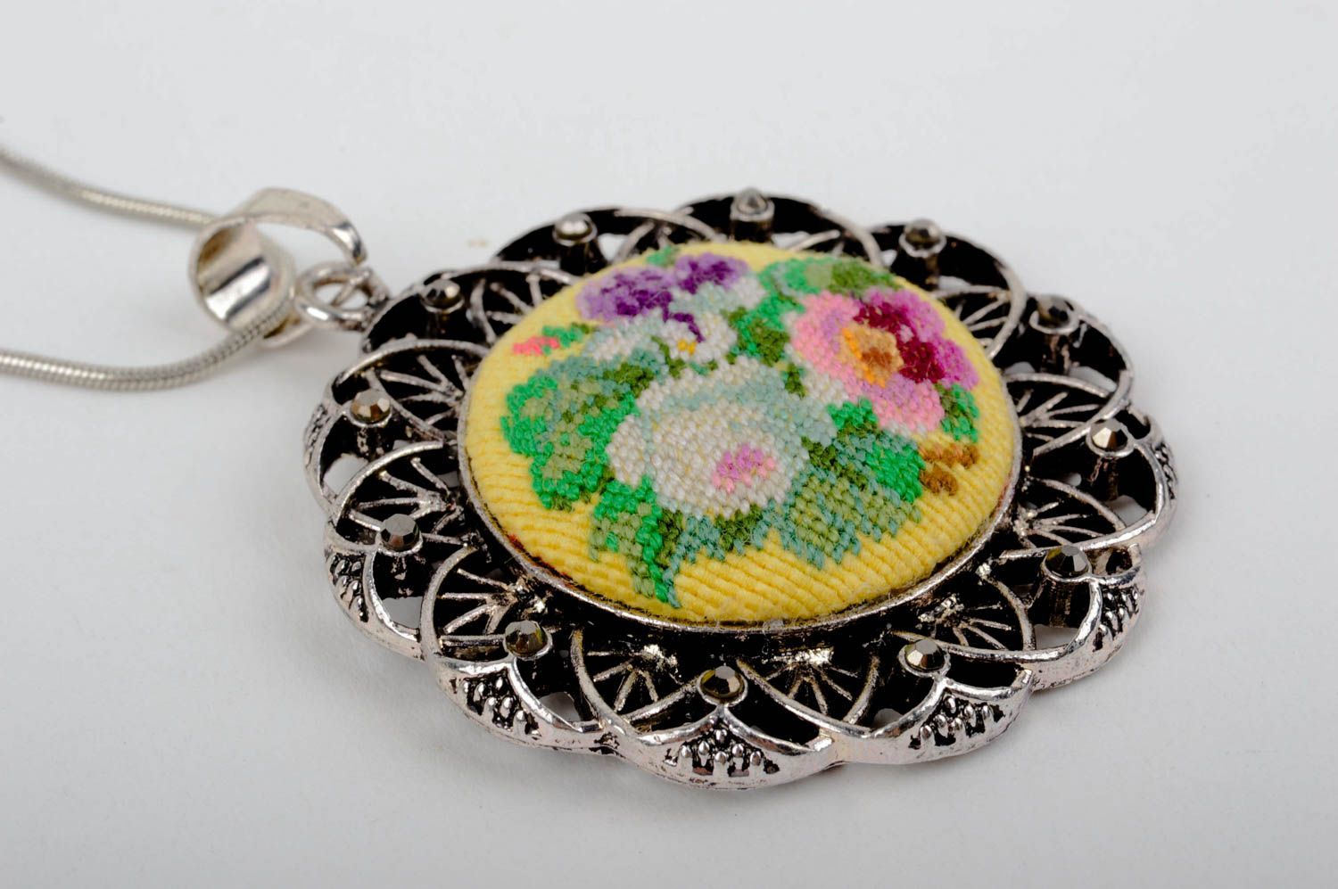 Handmade designer pendant unusual embroidered pendant unusual accessory photo 2