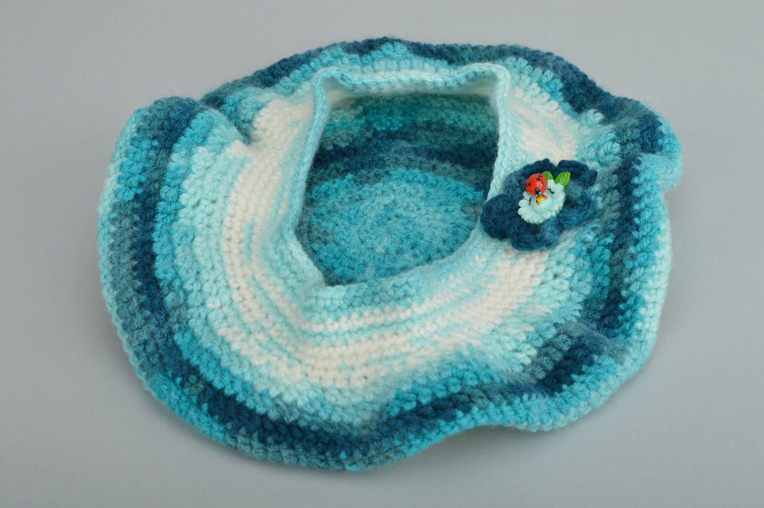Woven unusual handmade beautiful designer cute cap in blue shades for kids photo 3