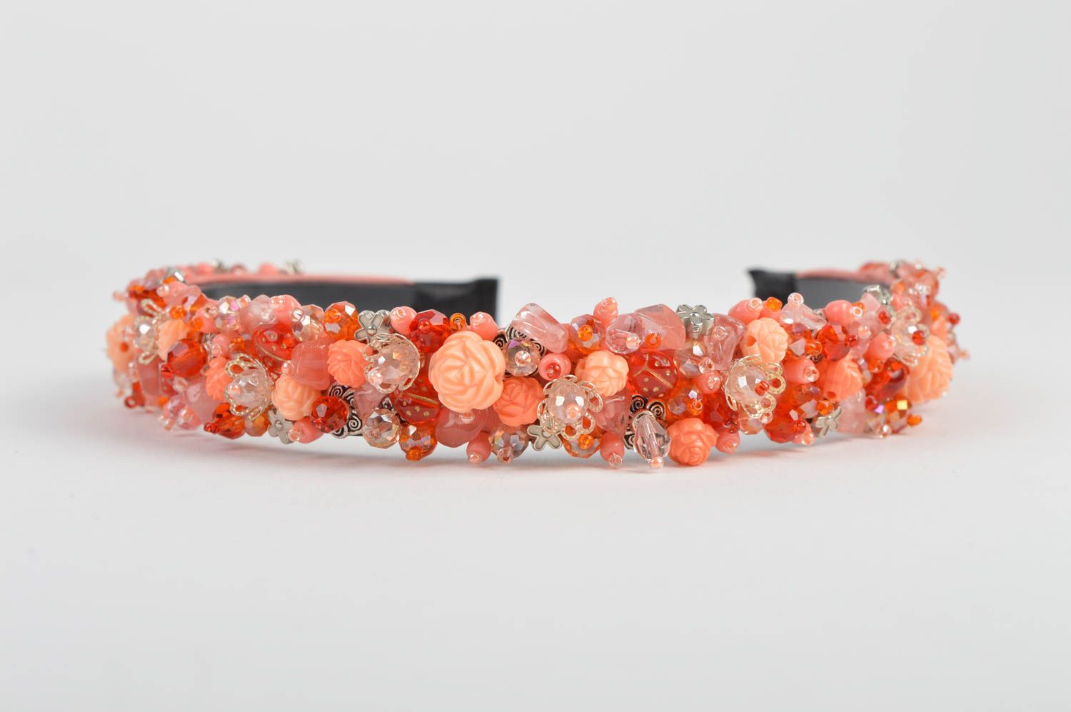 Designer hairband pink quartz beaded jewelry handmade accessory for girls photo 3