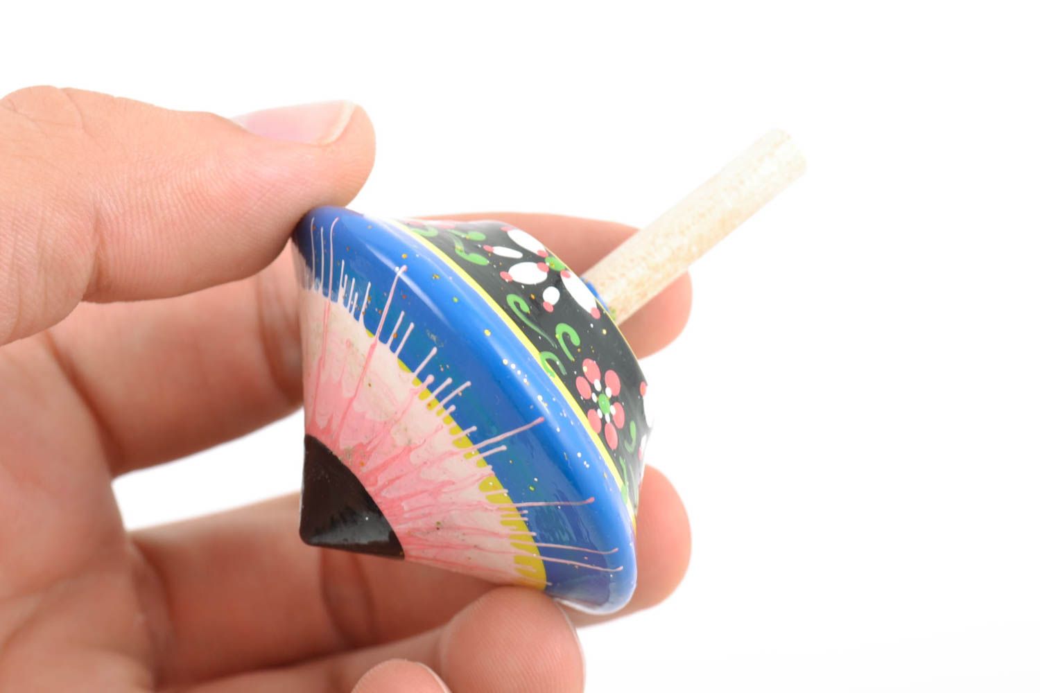 Eco friendly beautiful handmade painted wooden toy spinning top photo 2