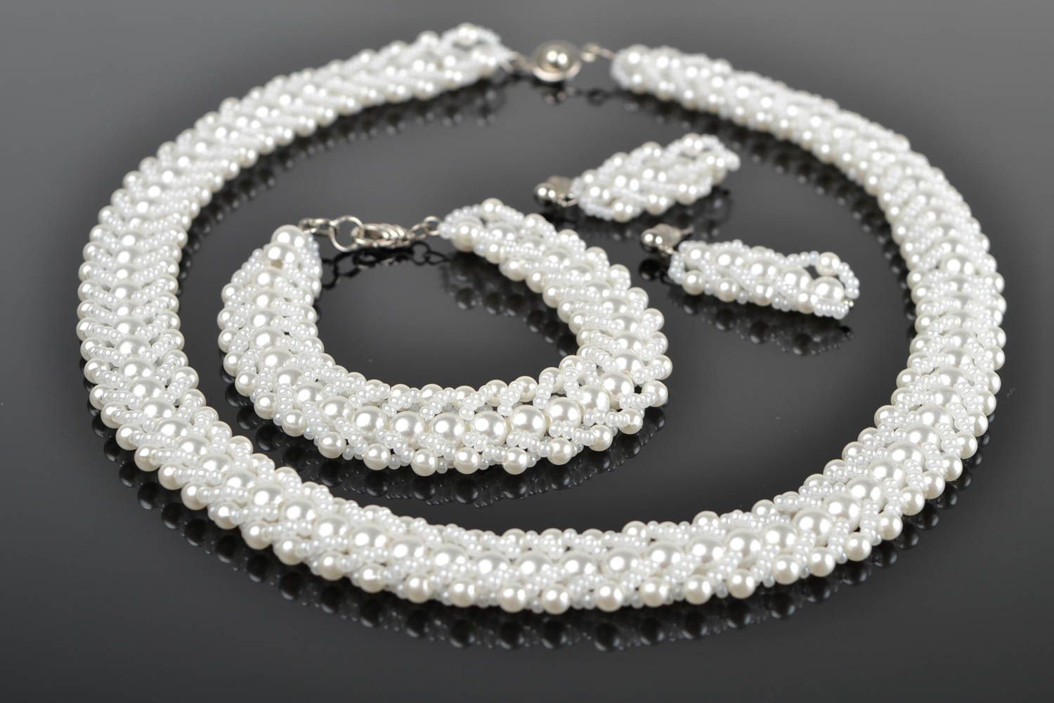 Bijoux en perles de rocaille Bijoux faits main blancs 3 pièces Cadeau femme photo 1