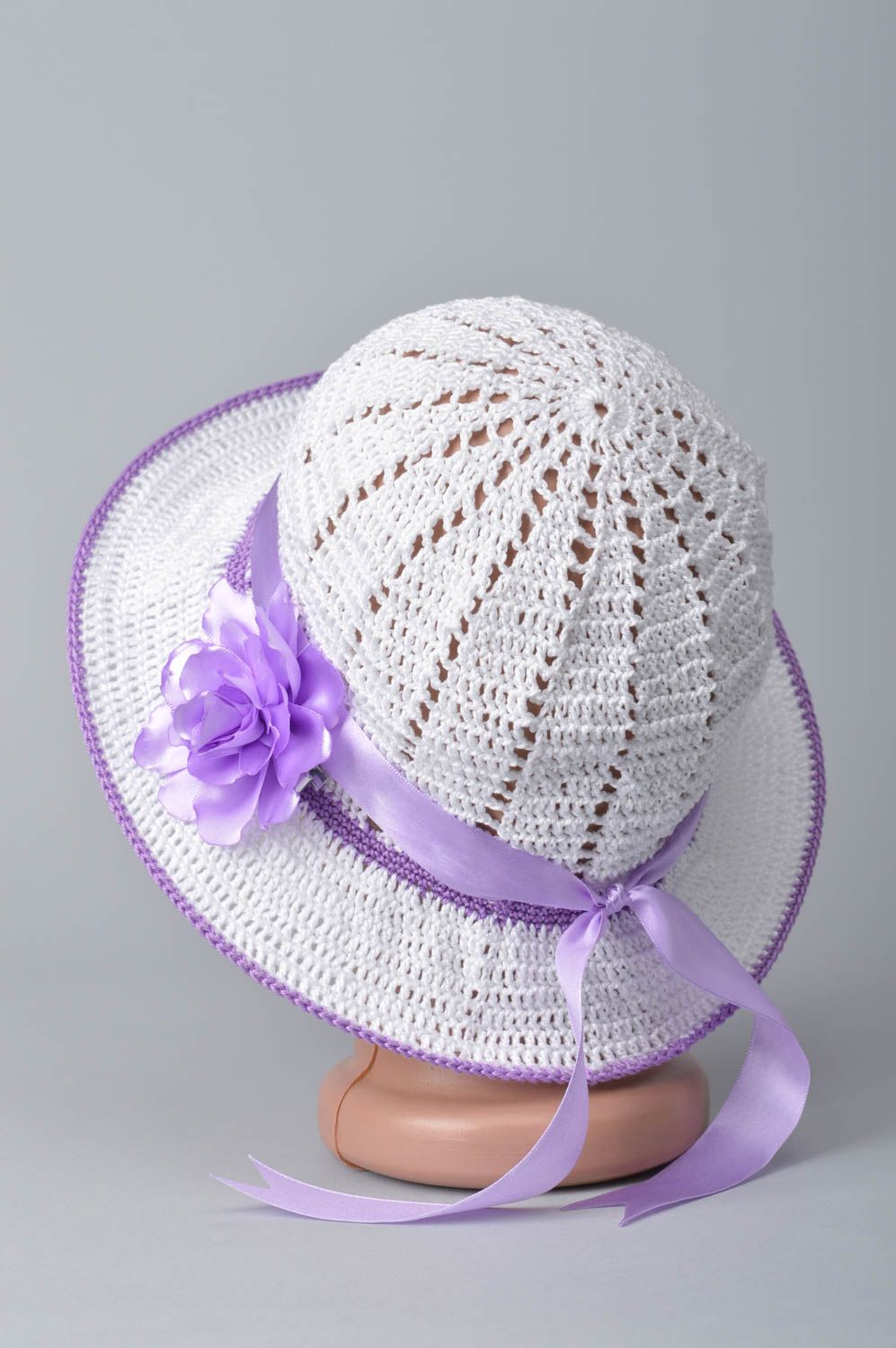 Шапка вязаная весенняя шапка ручной работы детская шапочка с лентой девичья фото 5