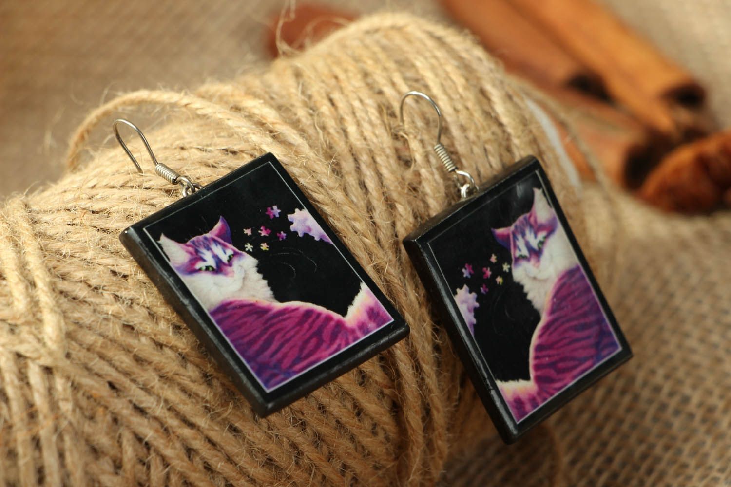Handmade earrings Cat photo 3