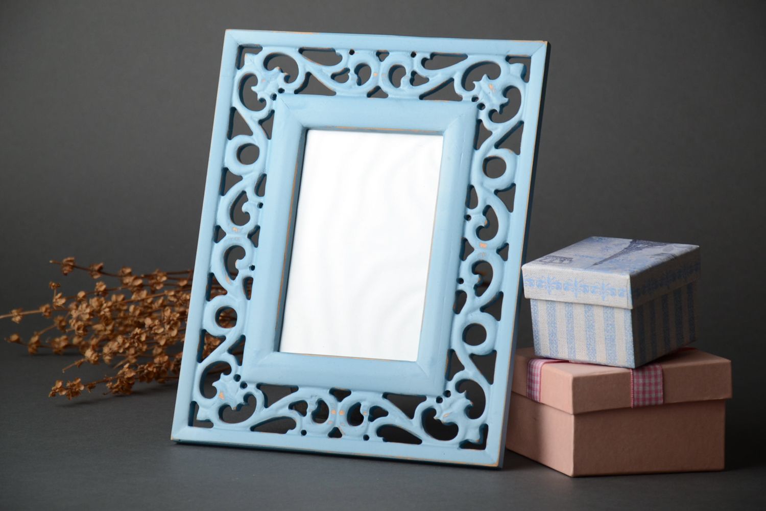 Blue carved wooden photo frame photo 1