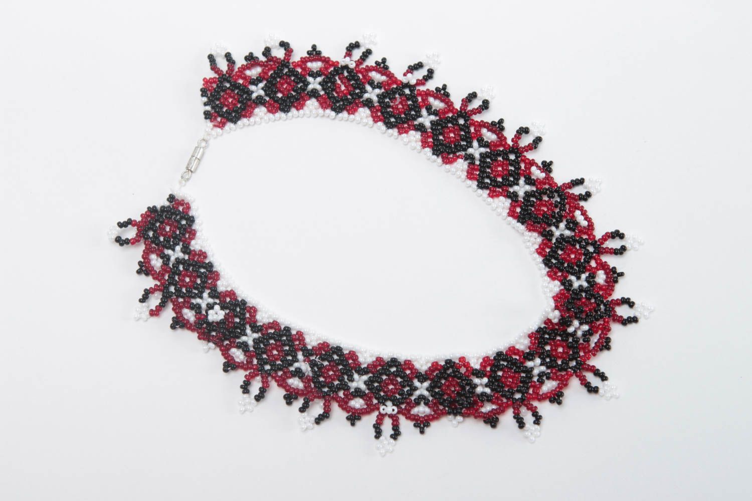 Handmade unusual woven necklace female festive accessory stylish beaded necklace photo 2