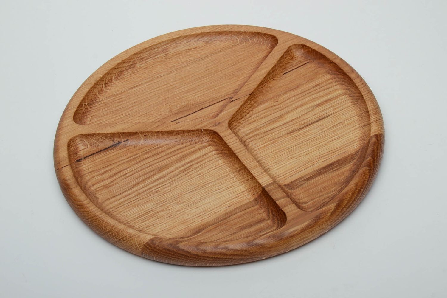 Wooden partitioned dish for cheese with three departments photo 3