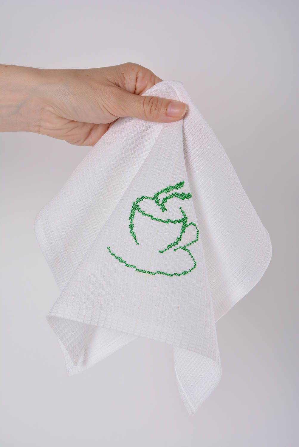 Serviettes de table en tissu coton 6 pièces faites main blanches avec broderie photo 4