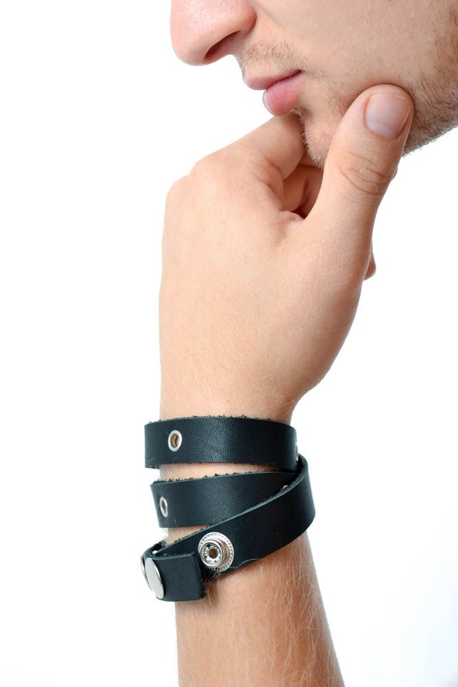 Широкий кожаный браслет хэнд мэйд многорядный браслет на руку украшение из кожи фото 1