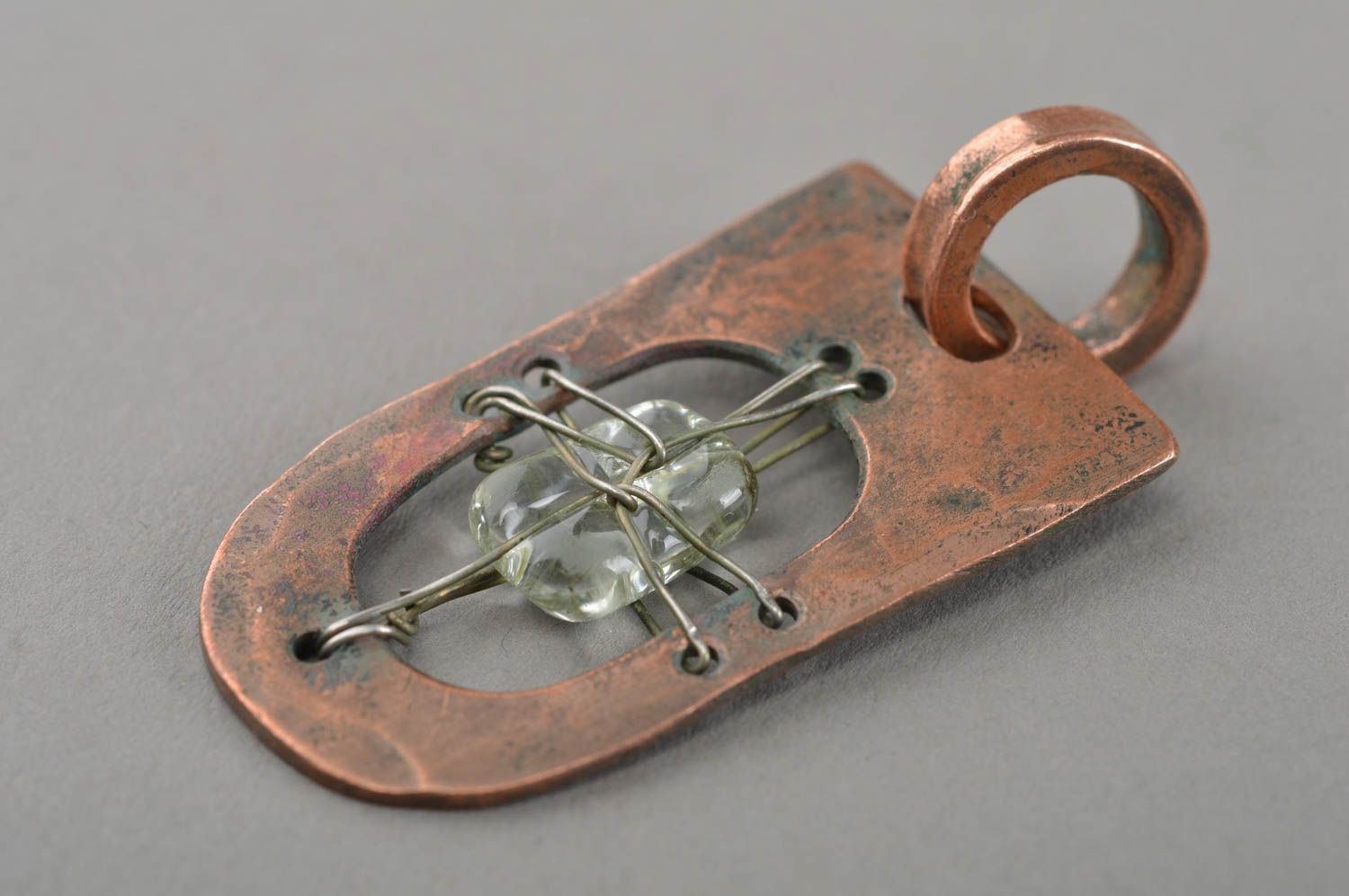 Unusual accessory for fashionistas handmade stylish copper pendant on lace photo 4