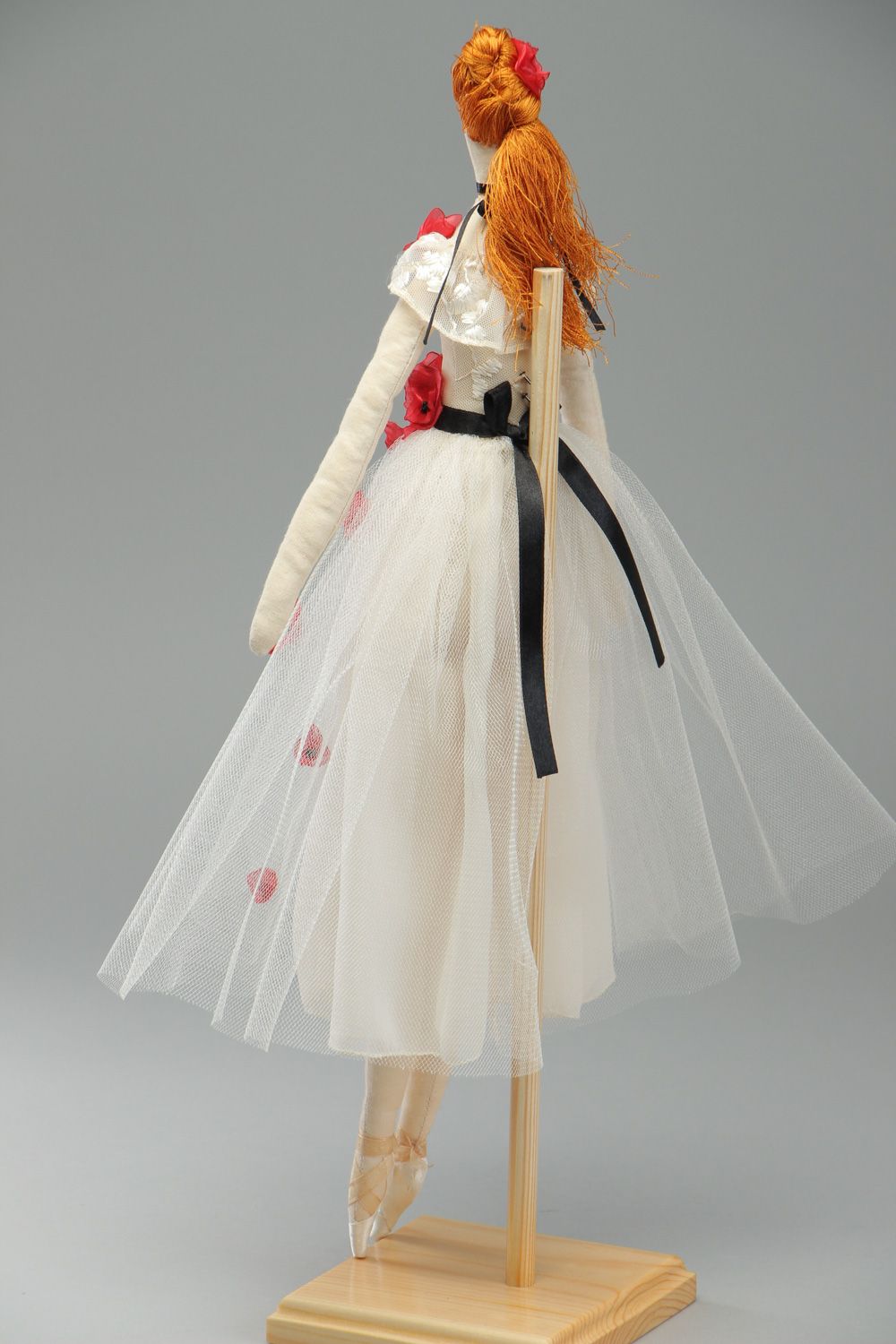 Handmade designer soft doll sewn of linen and guipure fabrics Ballerina photo 3