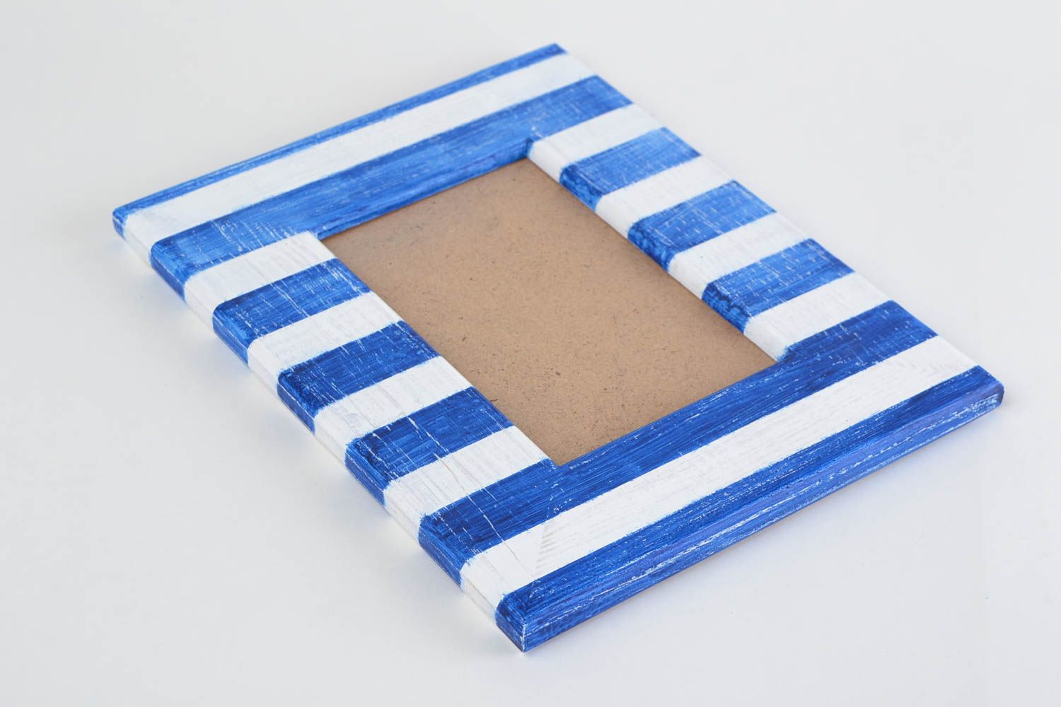 Gestreifter blau weißer handgemachter Holz Fotorahmen mit Bemalung 10х15 foto 5