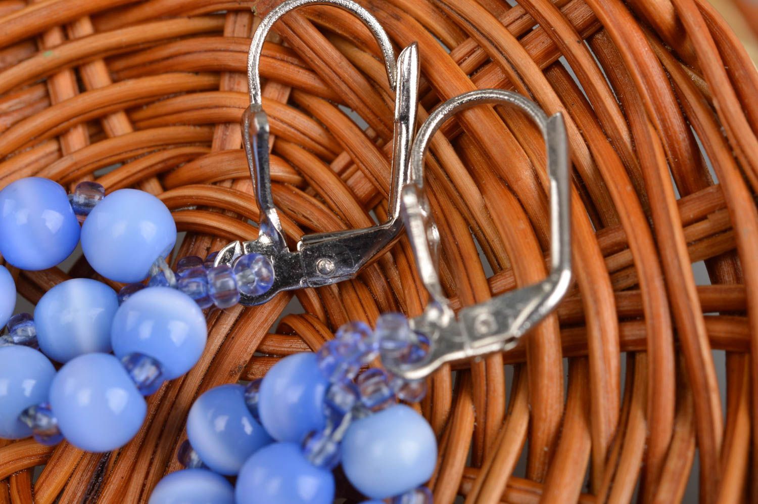 Rhombus Ohrringe aus Katzenauge in Blau nicht groß Ohrhänger Designer handmade foto 4