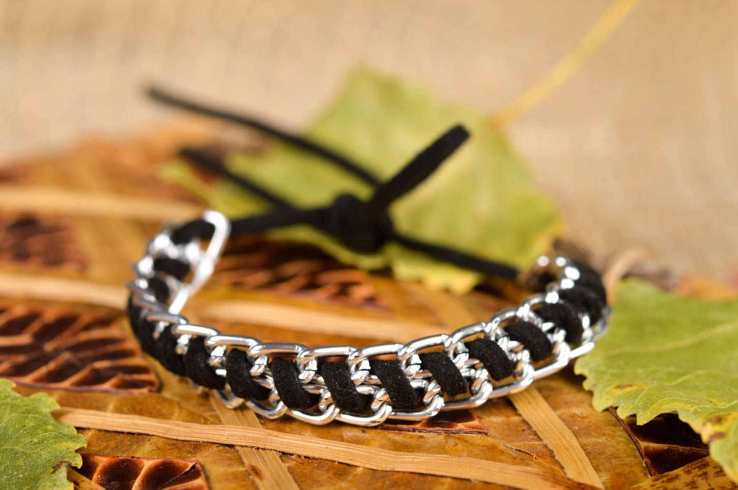 Handmade thin black bracelet unusual designer bracelet elegant accessory photo 1