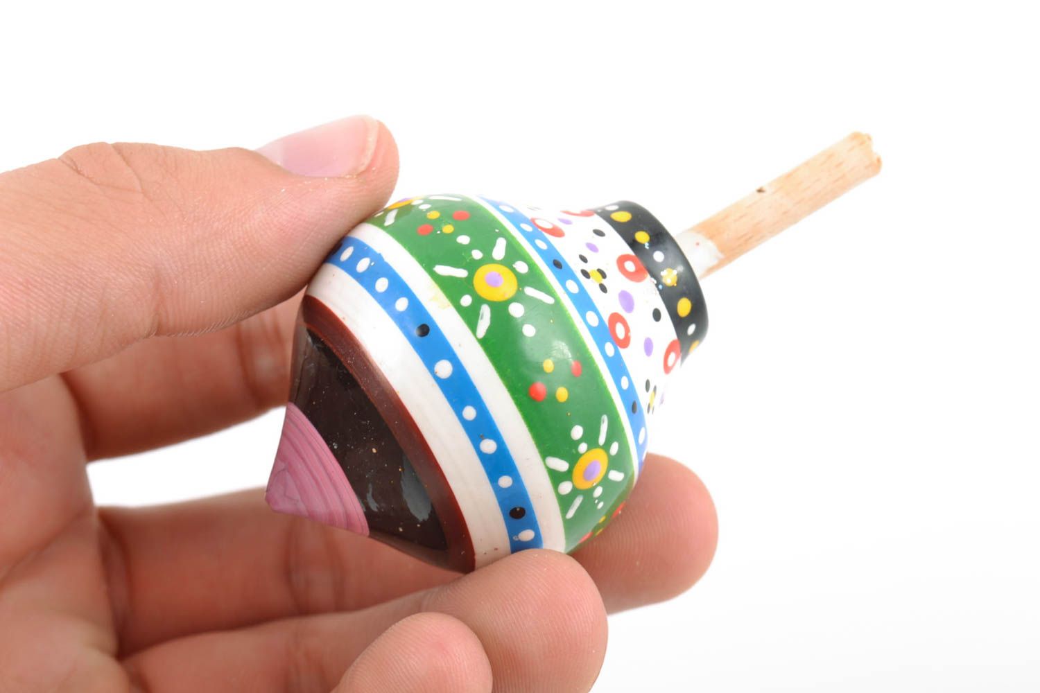 Gestreiftes Spielzeug Kreisel aus Holz mit öko reinen Farben bemalt handgemacht foto 2