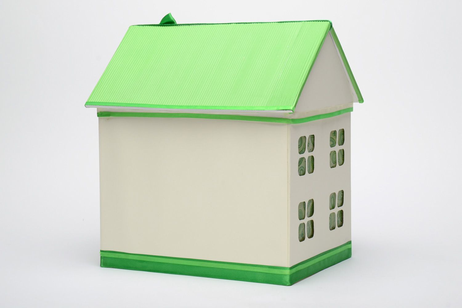 Handmade paper wedding money box house in white and green color palettes  photo 4