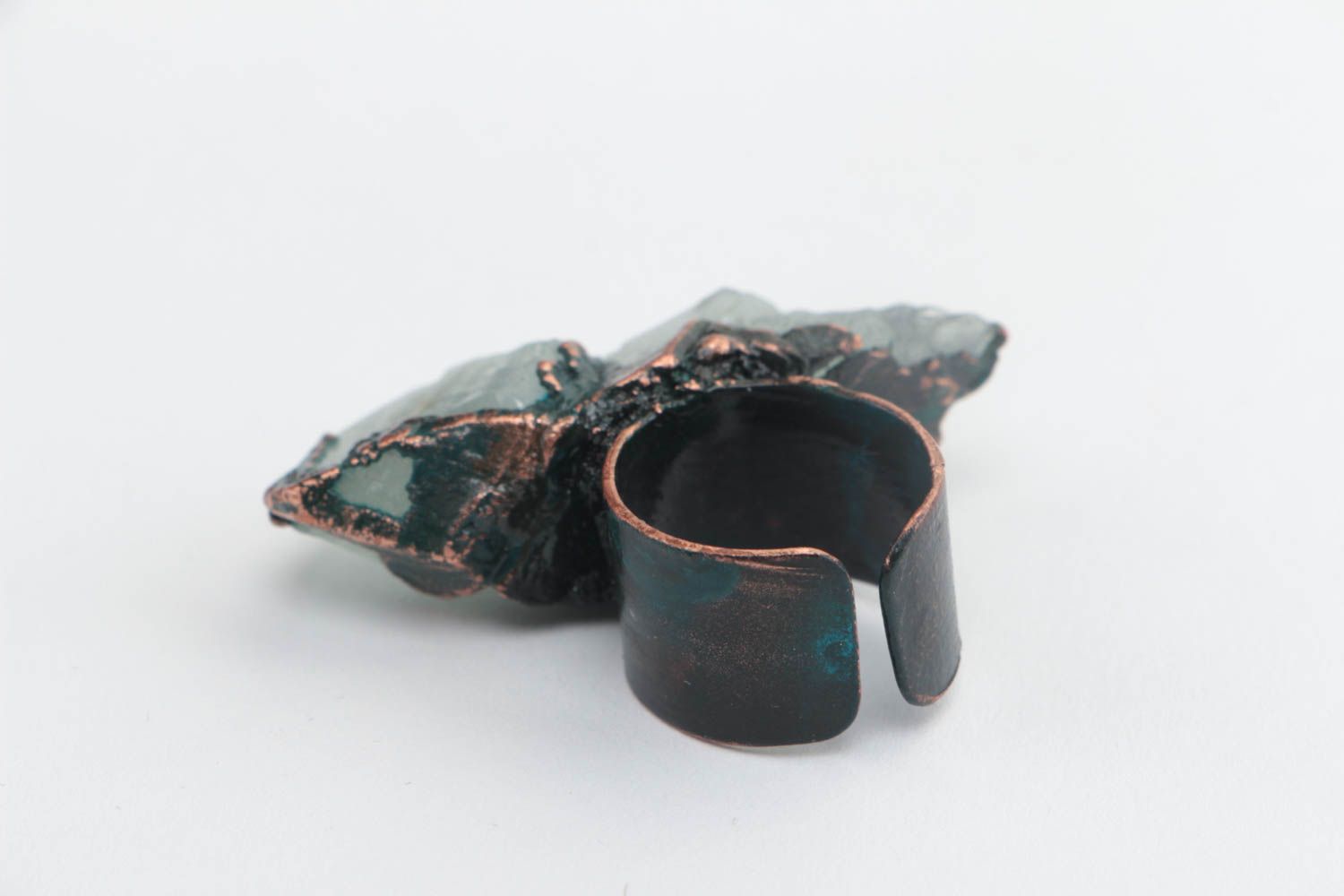 Handmade Ring aus Metall mit Naturstein Topas groß samt galvanischer Bedeckung foto 4