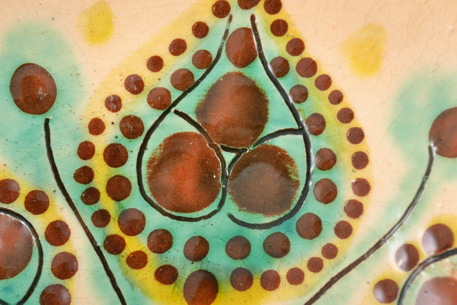Керамическая тарелка с росписью ручной работы покрытая глазурью для декора дома фото 3