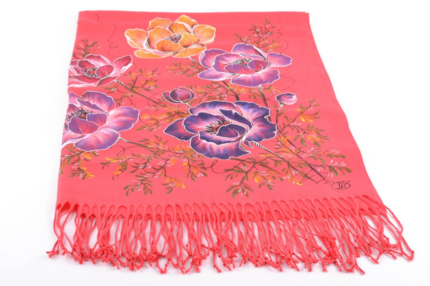 Кашемировый шарф красивый с росписью яркий фото 2