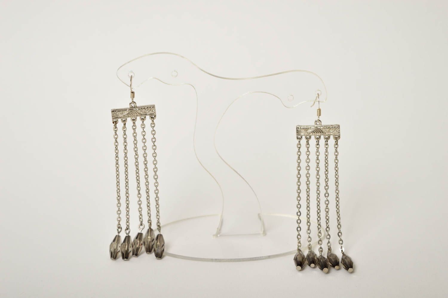 Handmade long earrings with charms glass earrings chain earrings present for her photo 5