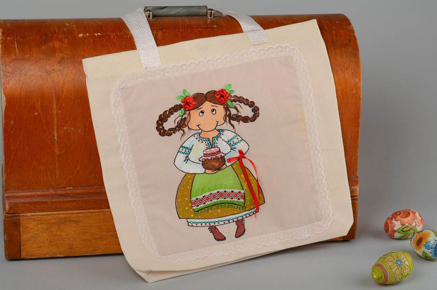 Handmade textile bag with painting designer large bag fabric handbag for women photo 1