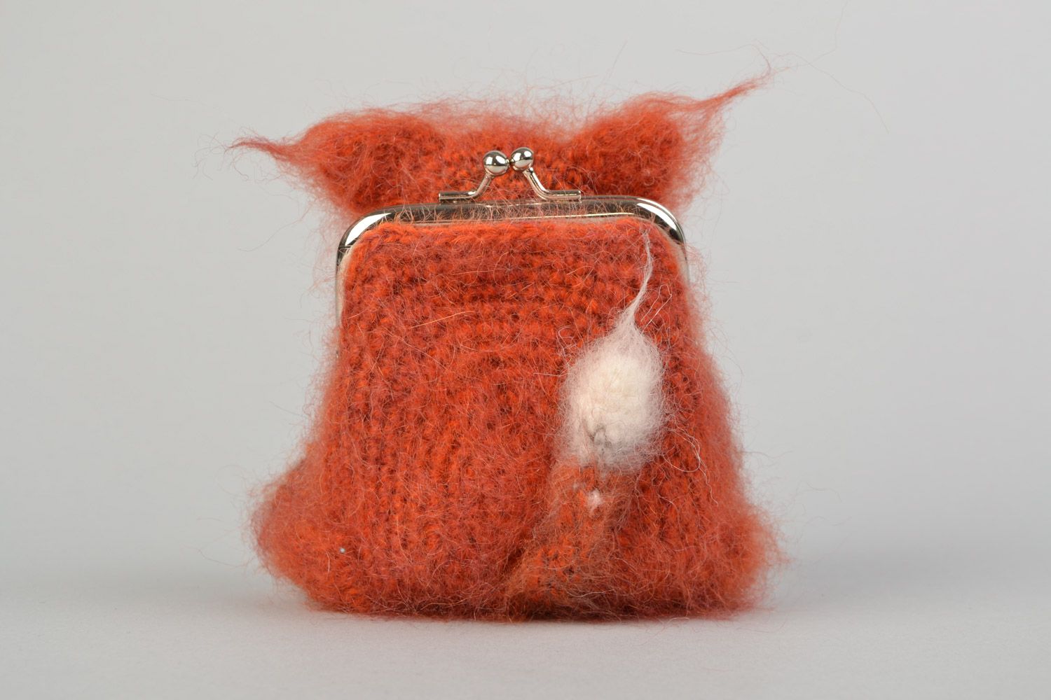 Porte-monnaie tricoté au crochet jouet chat brun fait main pour enfant photo 5