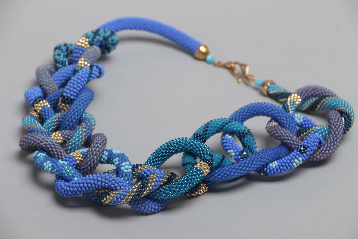 Handmade beaded cord necklace beautiful in blue shades female large photo 3