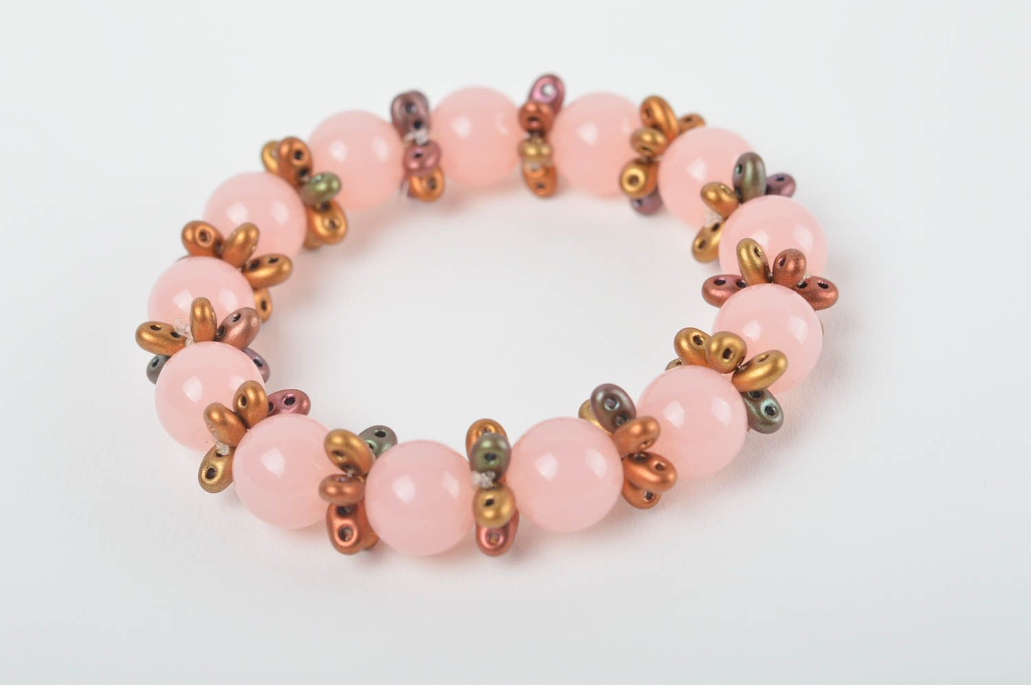 Pink beaded stretch bracelets with flower fittings girls photo 2
