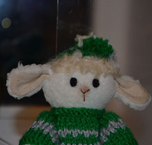 Charming handmade artificial fur toy lamb in sweater photo 1