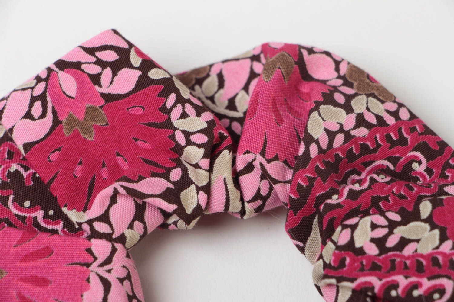 Chouchou rose pour cheveux en coton naturel à motif floral fait main original photo 4