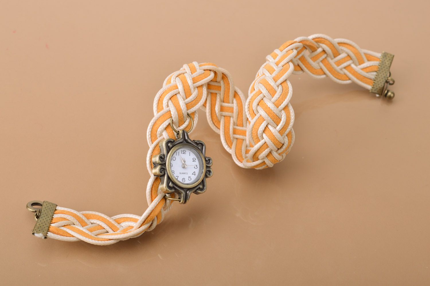 Beautiful watch with double wrap woven strap of yellow color photo 2