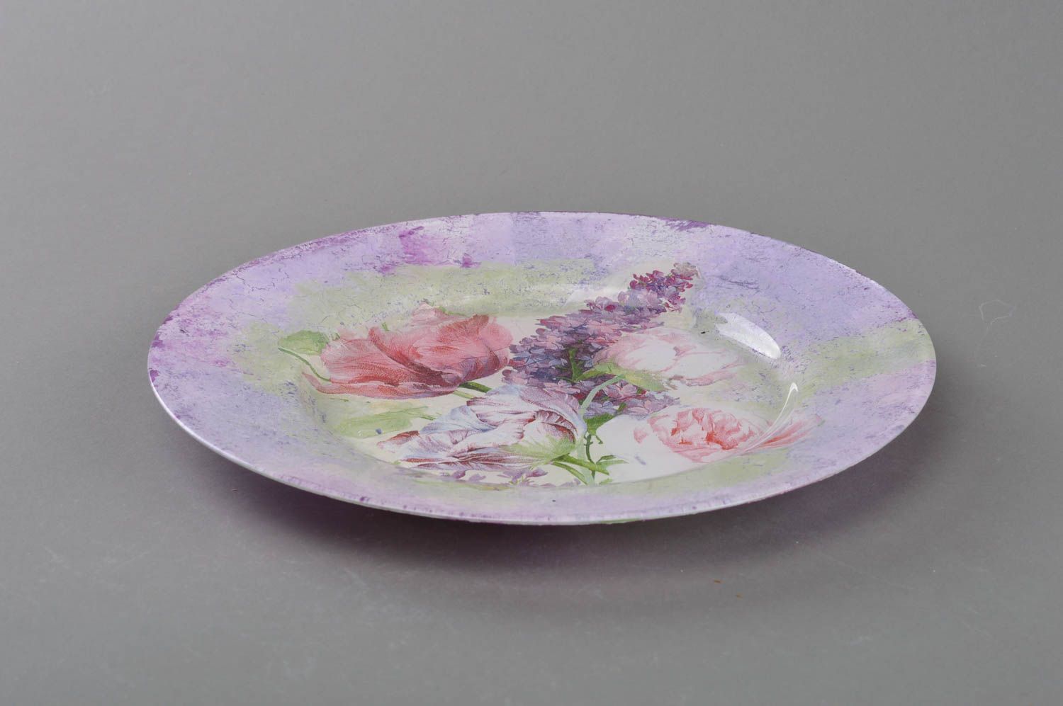 Стеклянная тарелка в технике декупаж ручной работы для декора дома винтажная фото 2