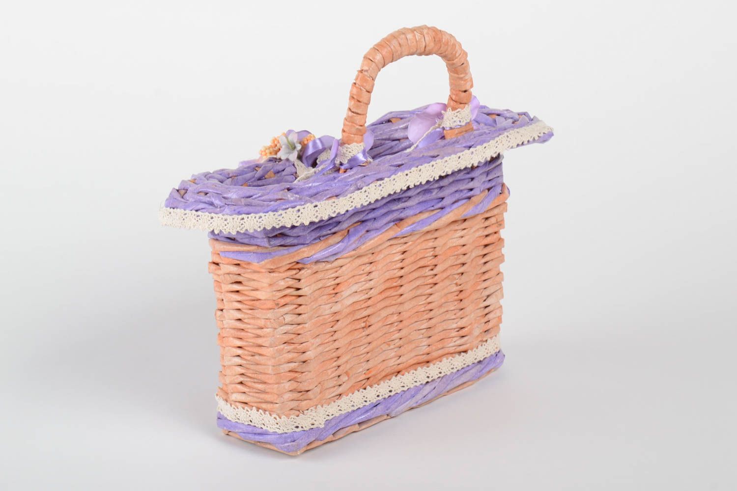 Beautiful handmade woven basket designer basket woven of paper tubes gift ideas photo 3