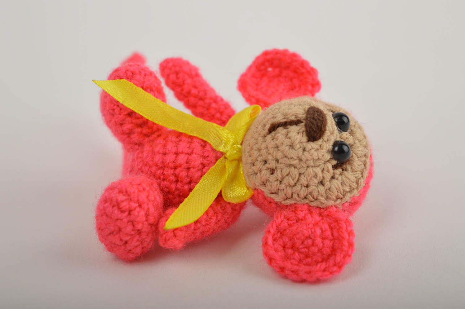 Jouet singe rose Peluche faite main petite tricotée Cadeau pour enfant photo 4