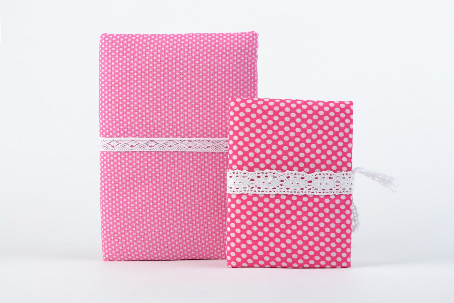 Ensemble de carnets avec couverture en tissu rose à pois faits main 2 pièces photo 1