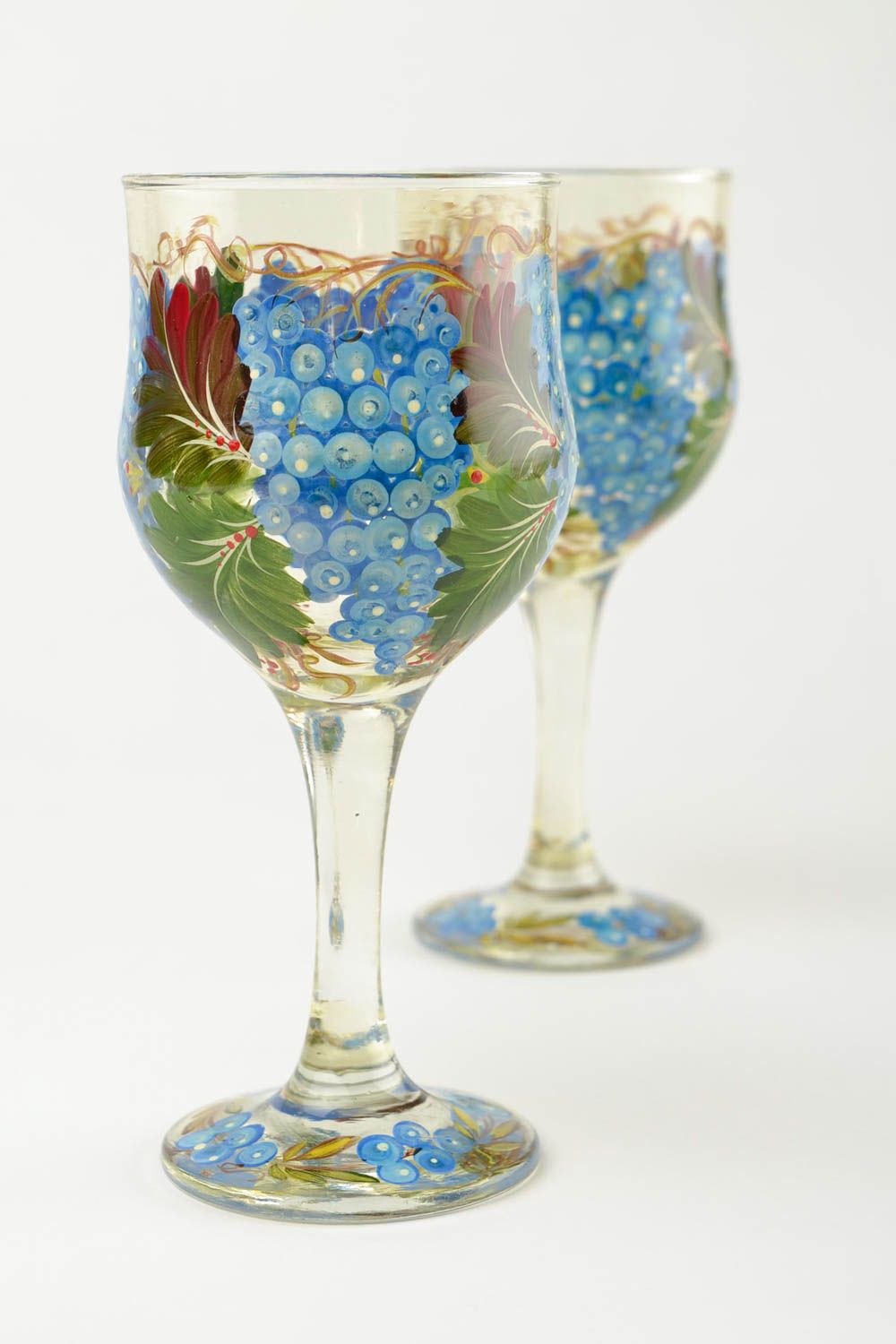 Бокалы для вина ручная работа стеклянные бокалы две штуки красивая посуда фото 4