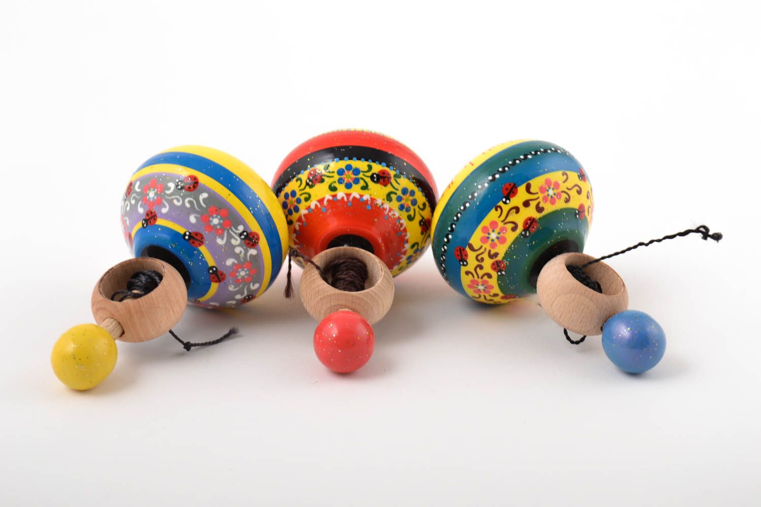 Handmade wooden top toys spinning tops with string toys for children kids gifts photo 5