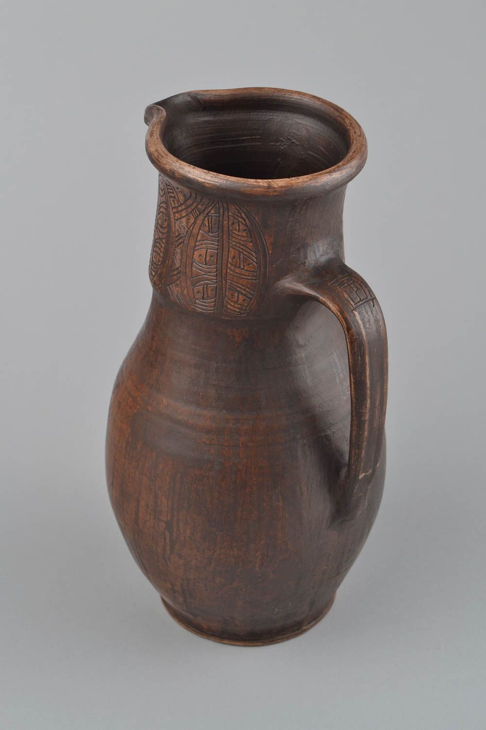 Schöner handgefertigter Keramik Krug in Braun mit Muster für Milch 3 L foto 4
