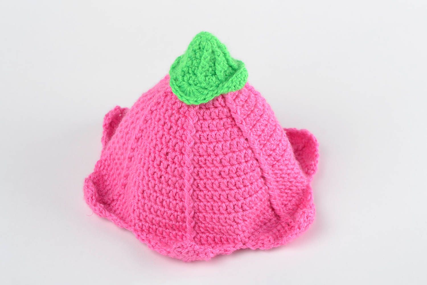 Bonnet rose fait main Chapeau enfant tricoté au crochet Vêtement enfant photo 3