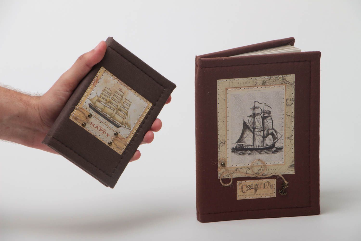 Designer handmade Notizbücher mit Stoff Hülle Set Stück groß und klein  foto 5