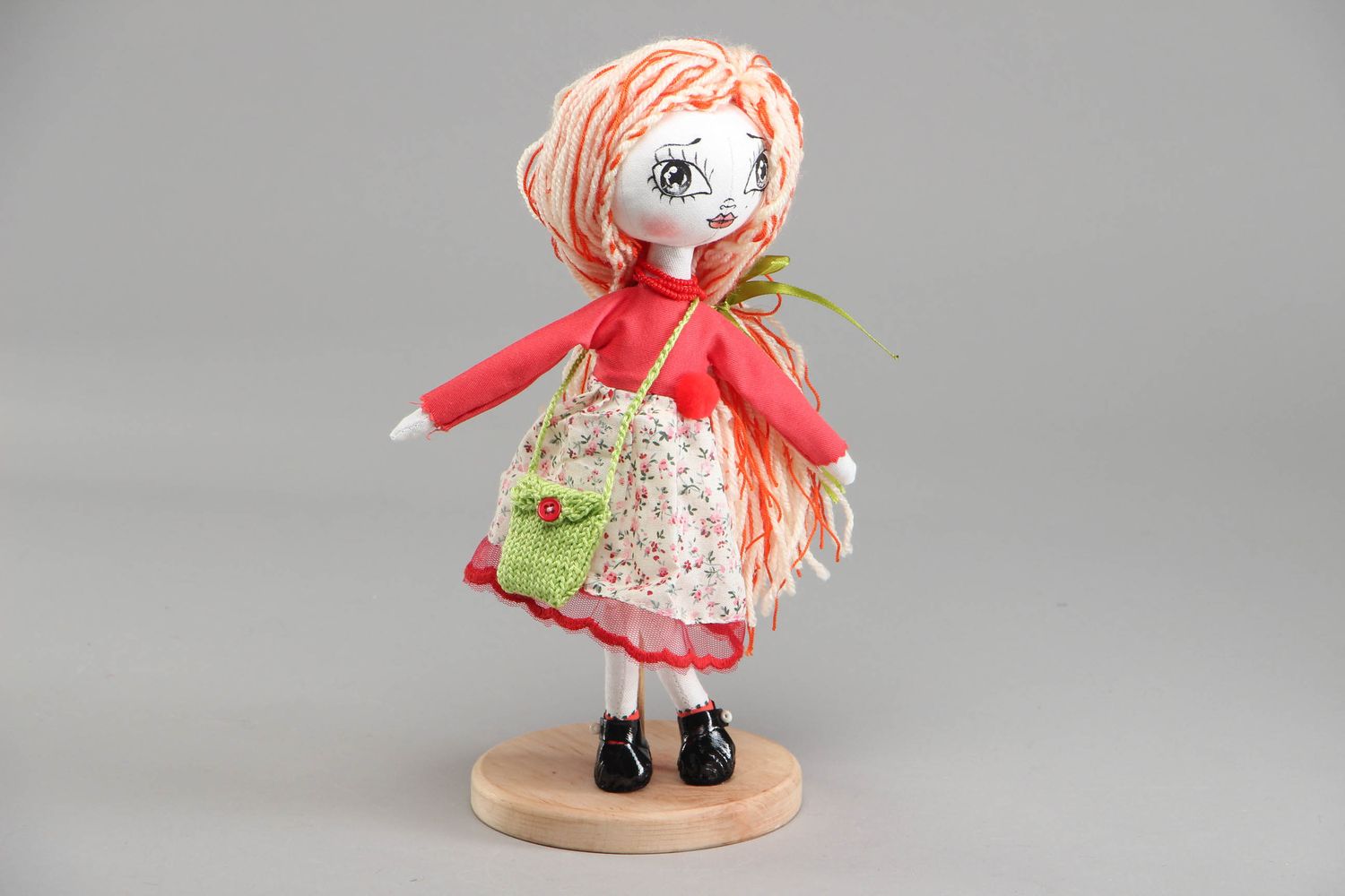 Handmade collectible doll in red photo 5