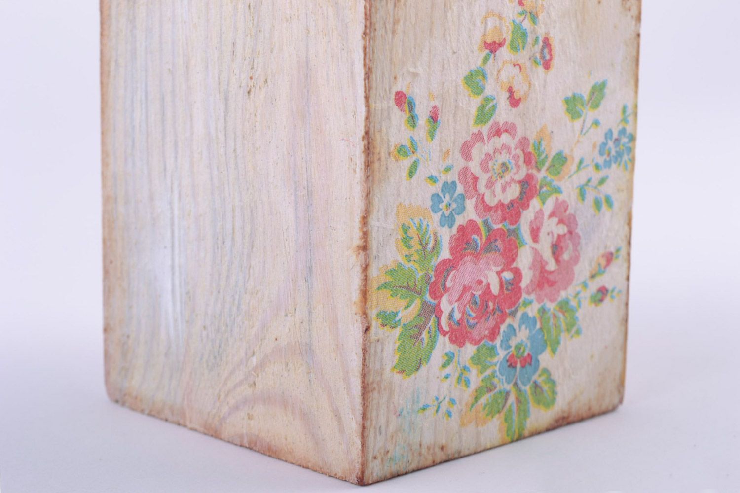 Beautiful rectangular handmade decoupage wooden candlestick photo 3