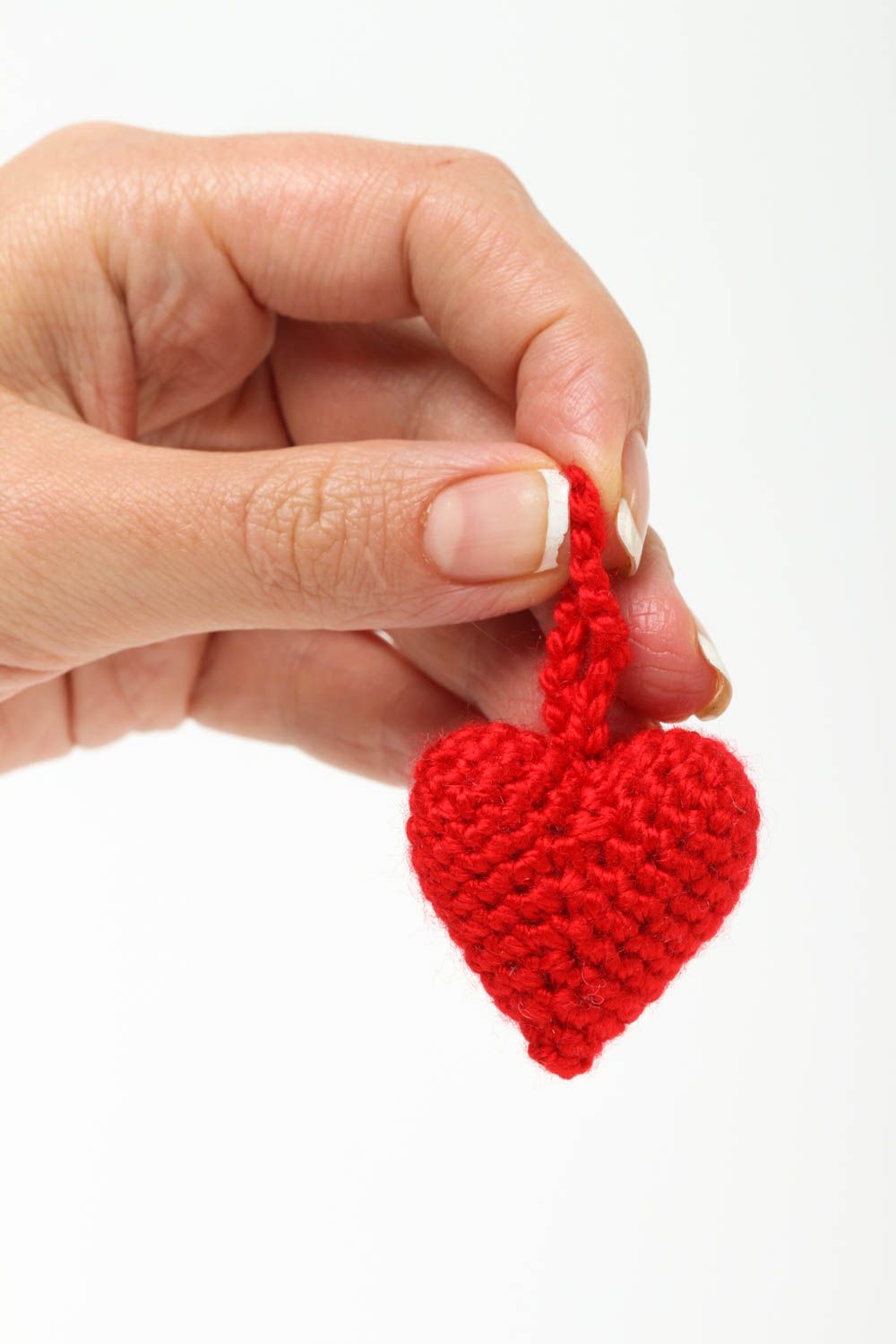 Peluche coeur fait main Déco maison Cadeau original petit rouge fils acryliques photo 5
