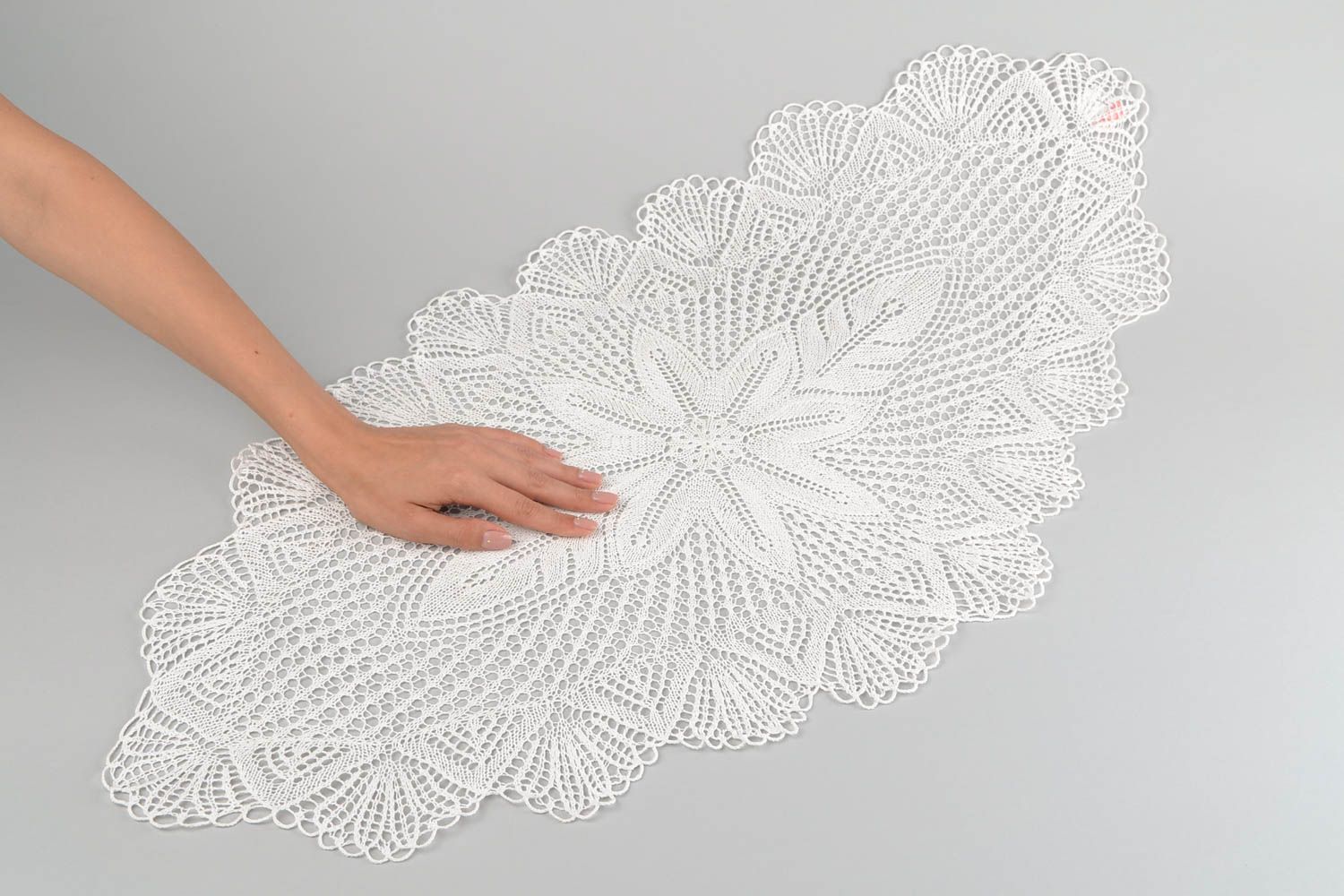 Napperon tricot fait main Textile de table Décoration maison ajouré blanc photo 2