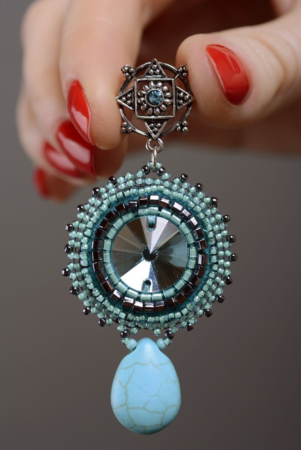 Ensemble de bijoux en perles de rocaille et turquénite bleus faits main 2 pièces photo 4