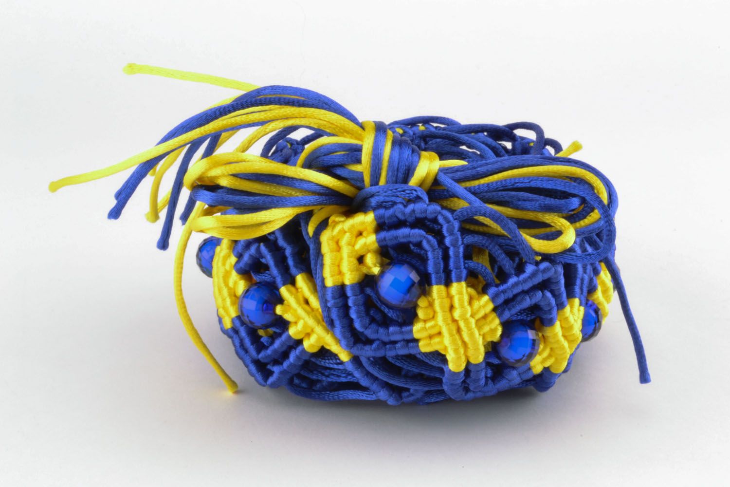 Cintura da donna intrecciata fatta a mano cinghia di fili in colore blu e giallo foto 2