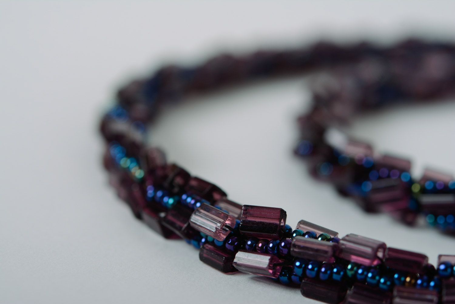 Beautiful dark violet designer handmade necklace woven of beads for women photo 5