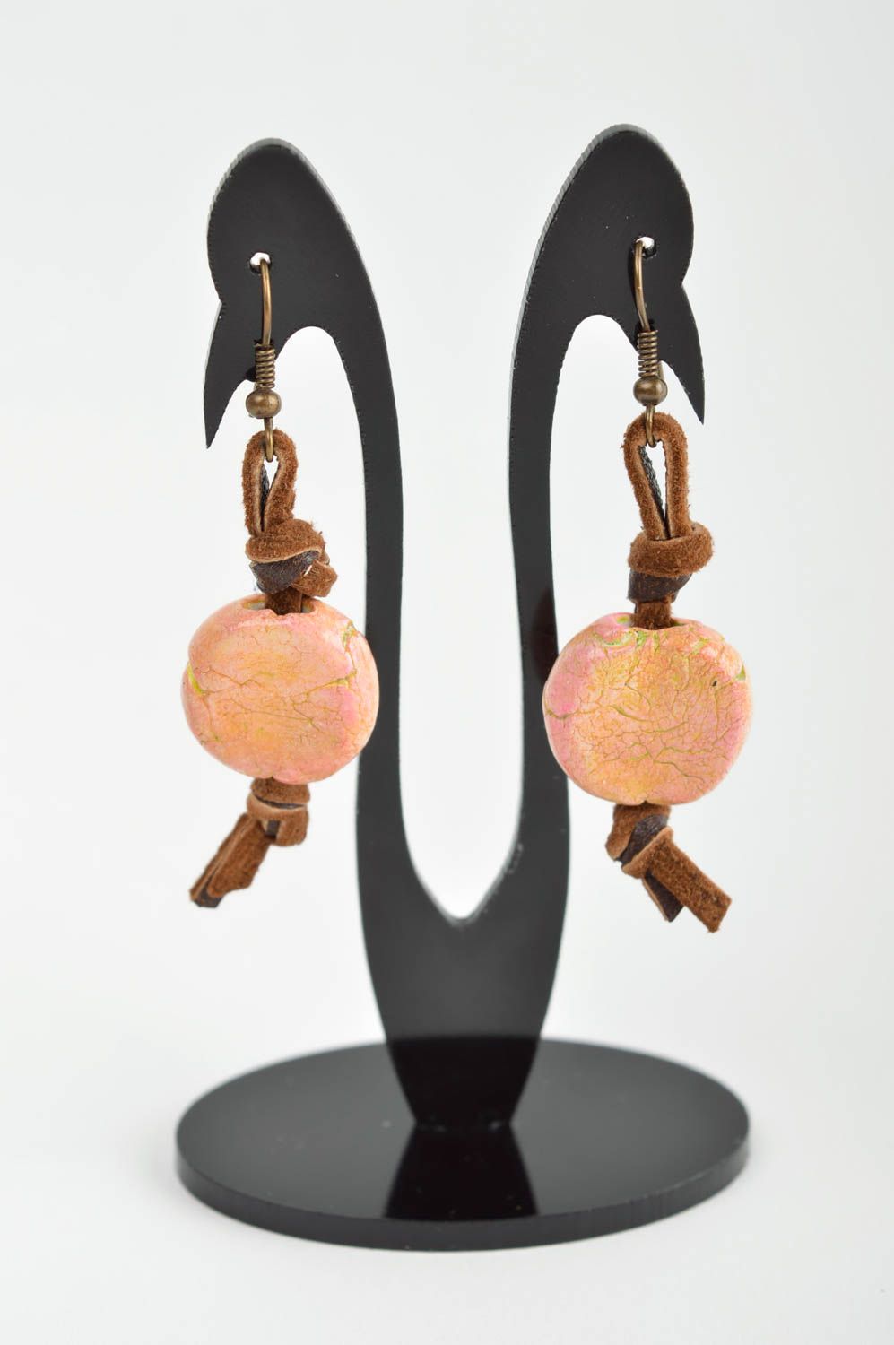 Long handmade plastic earrings dangle leather earring polymer clay ideas photo 2