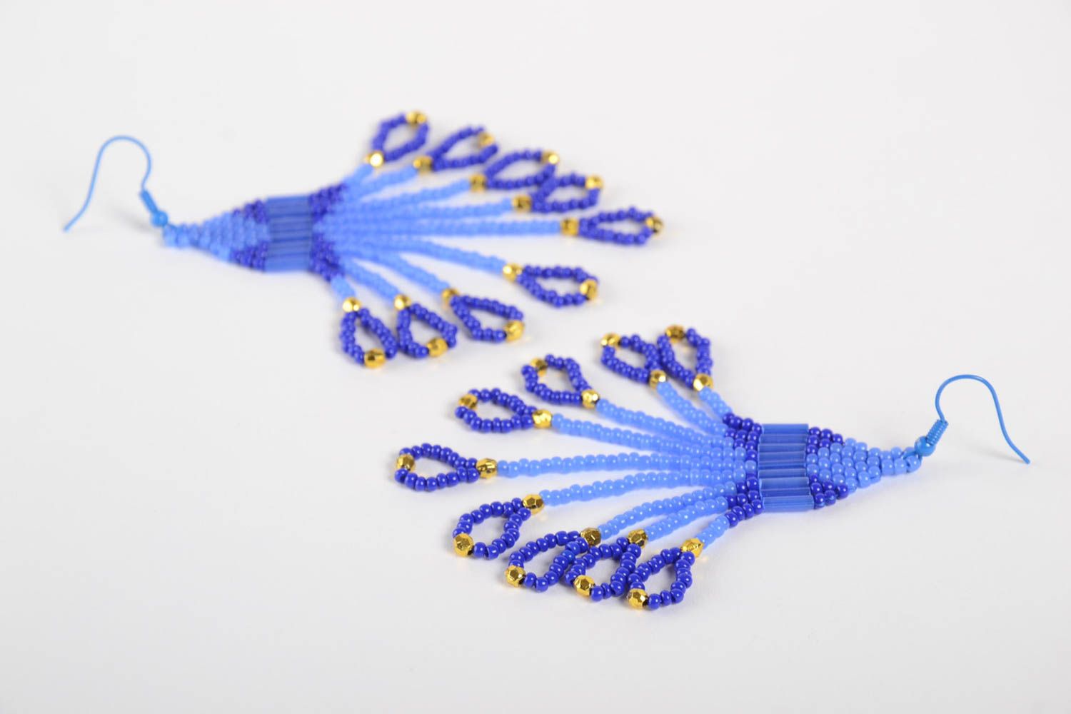 Lange Ohrringe aus Glasperlen in Blau handgemacht Designer Schmuck für Damen foto 4