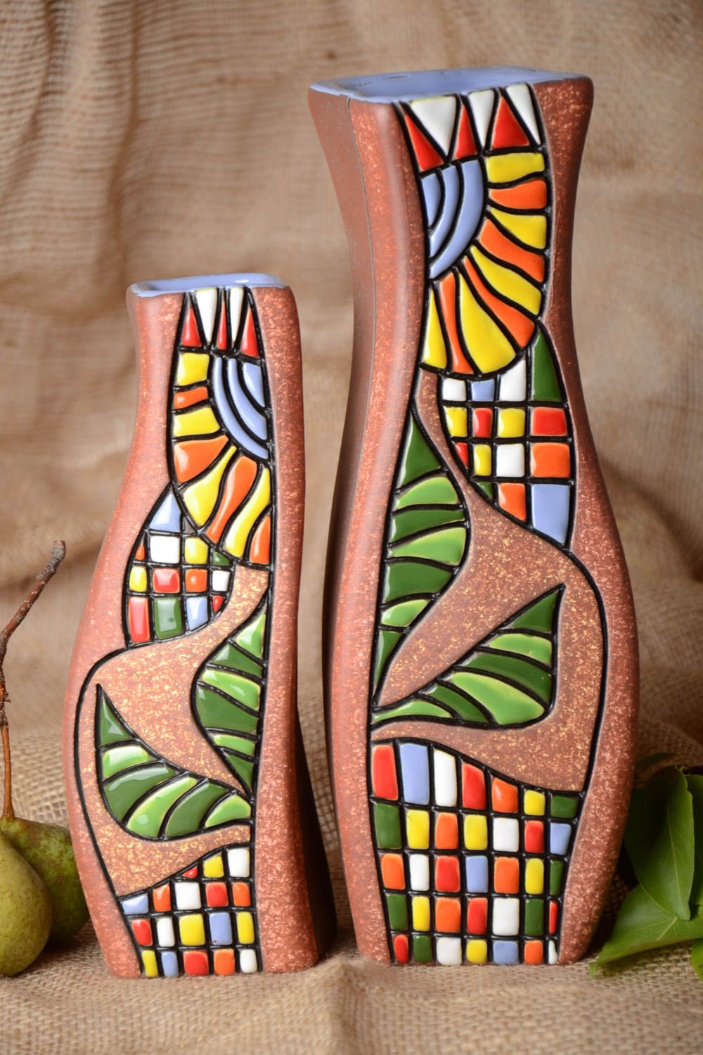 Handmade Keramik Vasen Haus Deko hohe ausgefallene Vasen mit Mustern 2 Stück foto 1