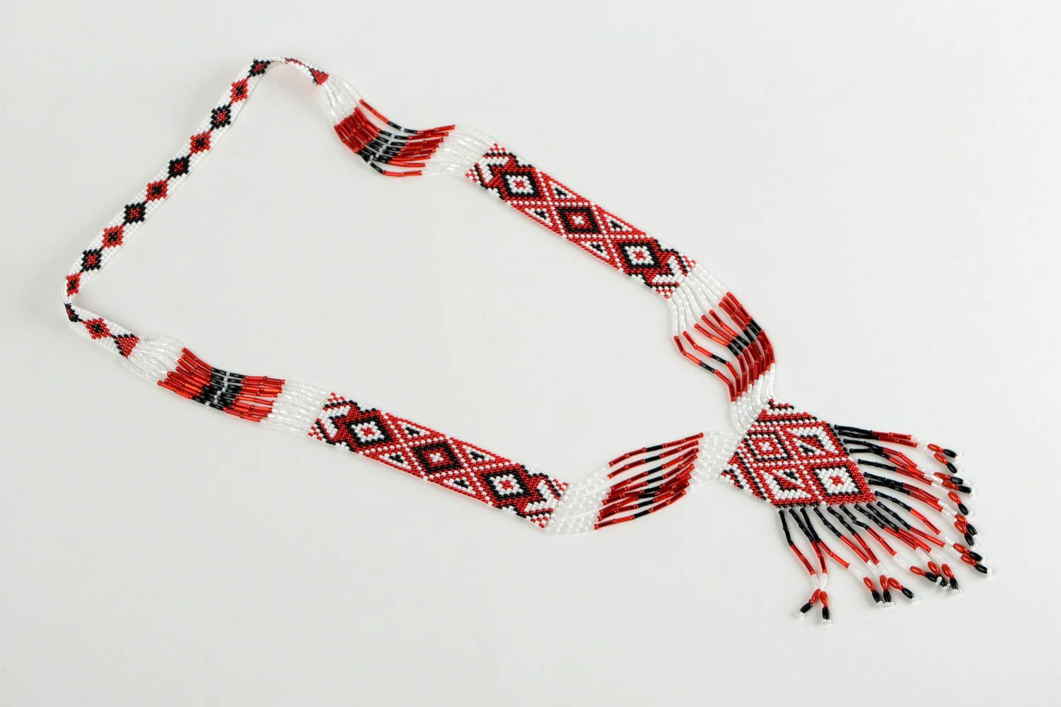 Designer beaded necklace ethnic handmade accessory beaded gerdan with rhombus photo 2